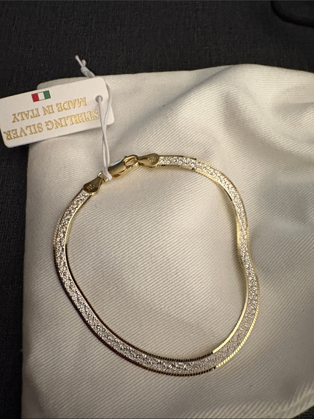 Sterling Silver Two-Tone Textured Bracelet - Gold & Silver Made in Italy